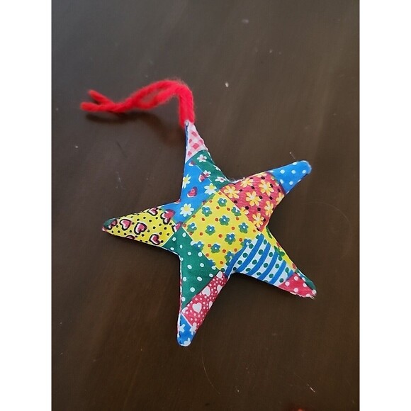 Vintage Calico Handmade Fabric Cloth Christmas Ornaments 1970 Set of 5 Nostalgia - Picture 5 of 10